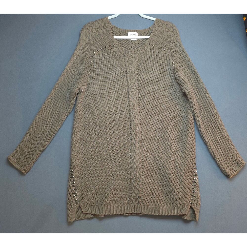 Andrea Jovine Womens 2X Knit‎ Sweater Tunic Sage Green Studded Round Neck